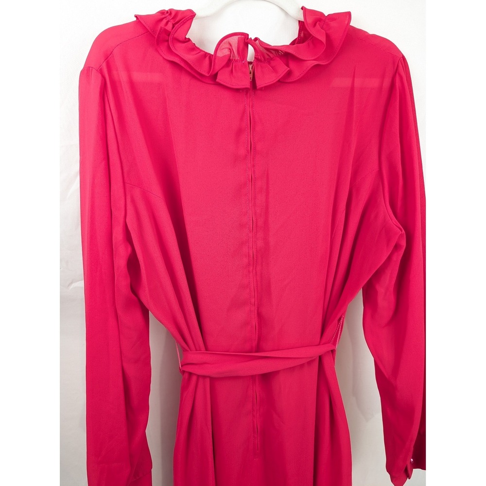Vintage 70s Ruffle Neck Long Sleeve Belted Dress Sz XL Pink Fairy Coquette Union - Picture 9 of 10